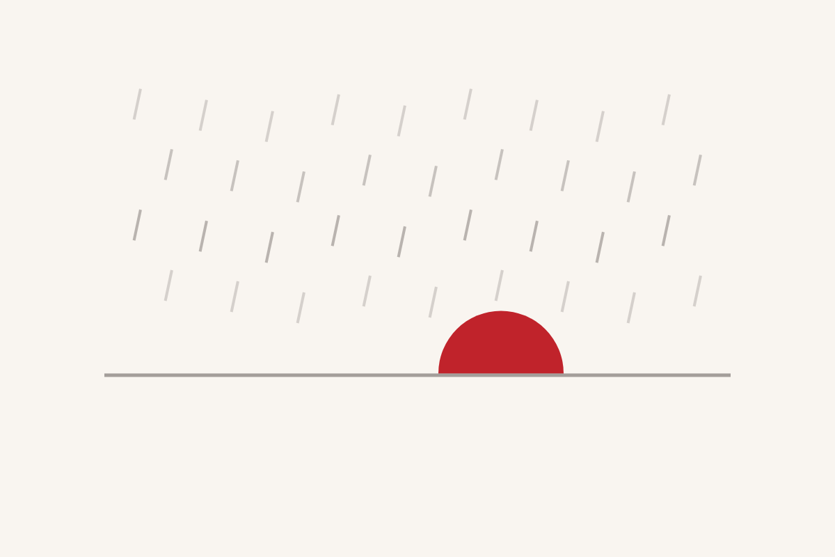 Duelo y miedo: lluvia gris sobre el horizonte y un sol rojo que empieza a salir