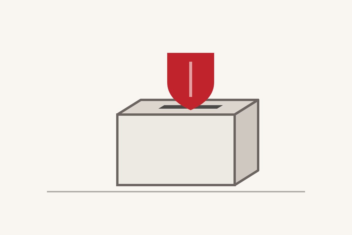 No hablen por nosotras: una urna gris y una papeleta roja con forma de escudo
