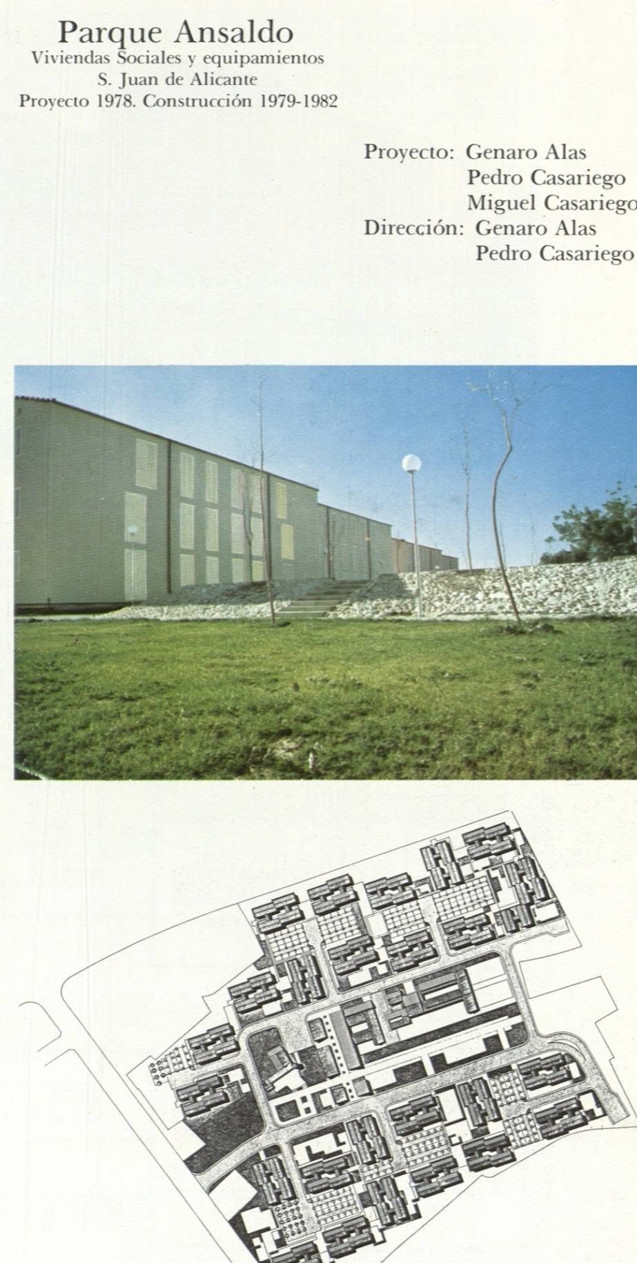 Página del proyecto original de Parque Ansaldo, viviendas sociales en San Juan de Alicante