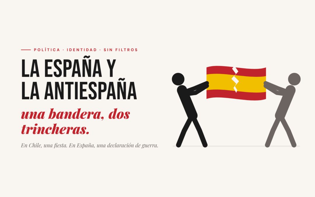 La España y la antiEspaña: dos personas tiran de la bandera de España hasta rasgarla