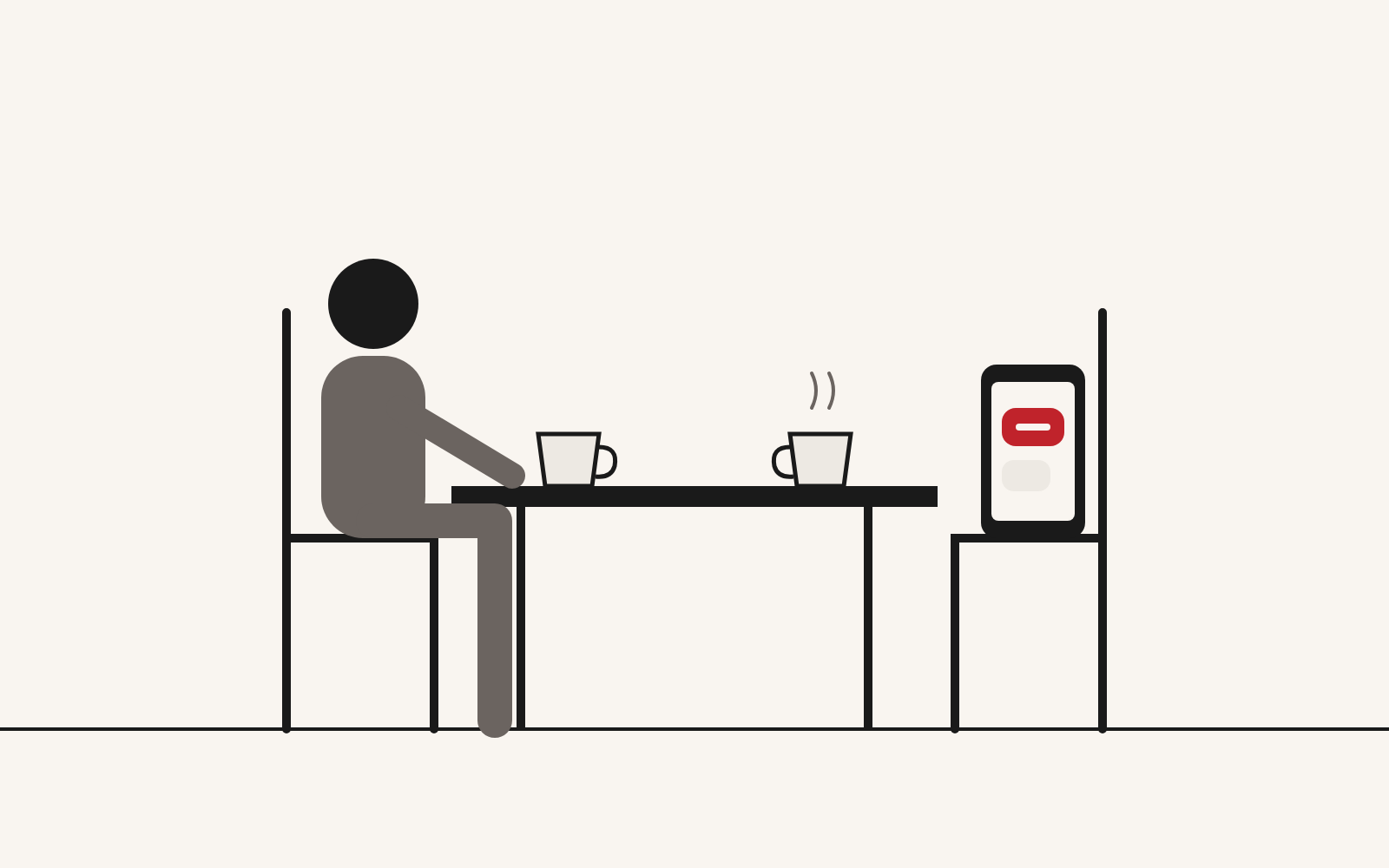 Humanizar la inteligencia artificial hasta sentarla en la silla del amigo: una persona toma café frente a un móvil