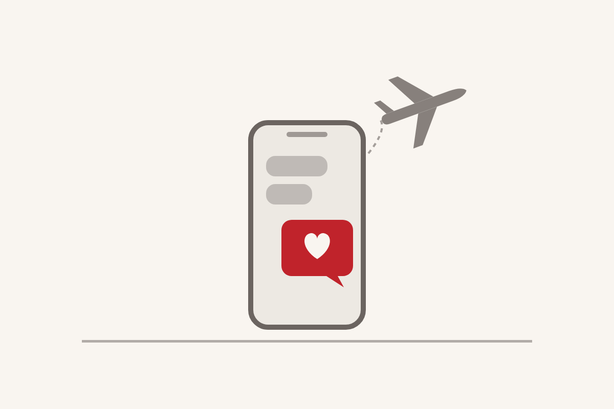 Por si muero: un móvil con un mensaje rojo con un corazón y un avión despegando
