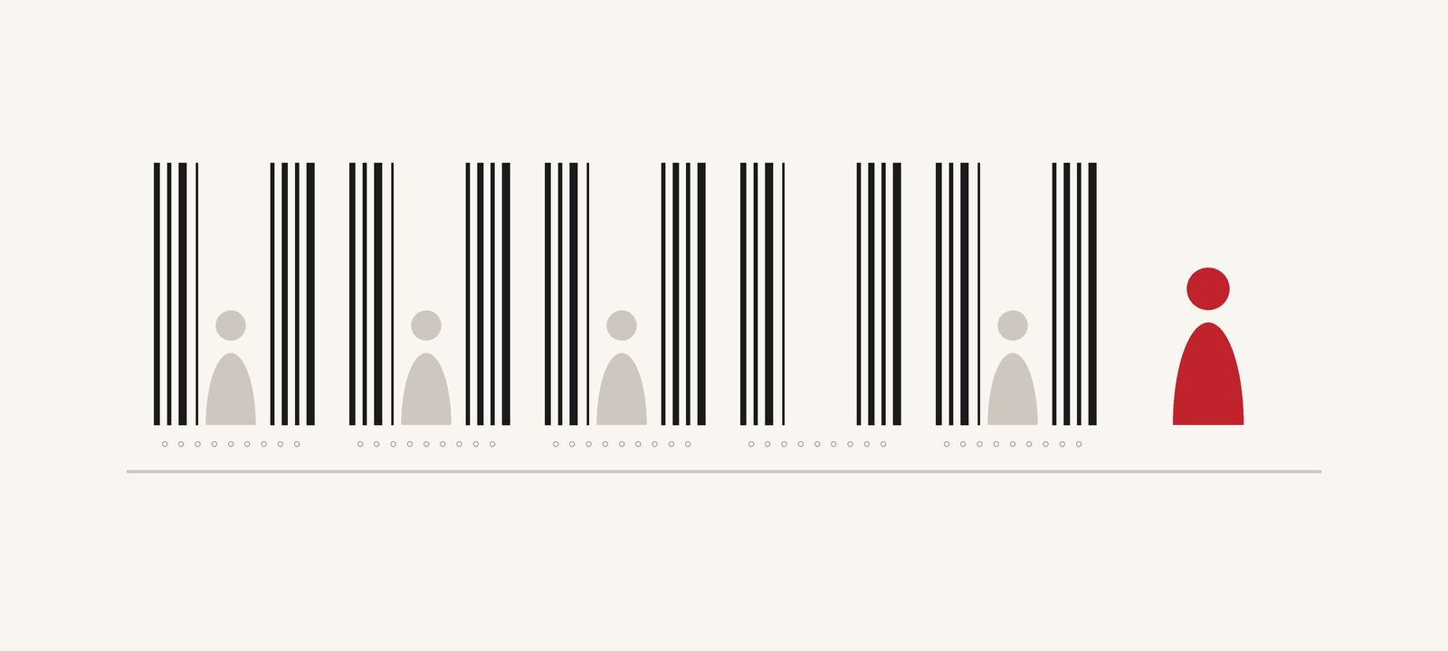 Las personas no somos recursos: personas dentro de códigos de barras y una persona en rojo fuera de ellos